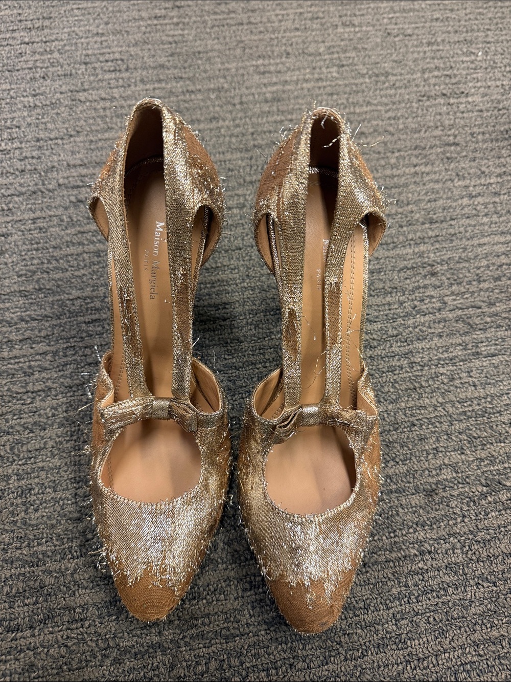Maison Martin Margiela Metallic Copper T-Strap Pointed Pumps